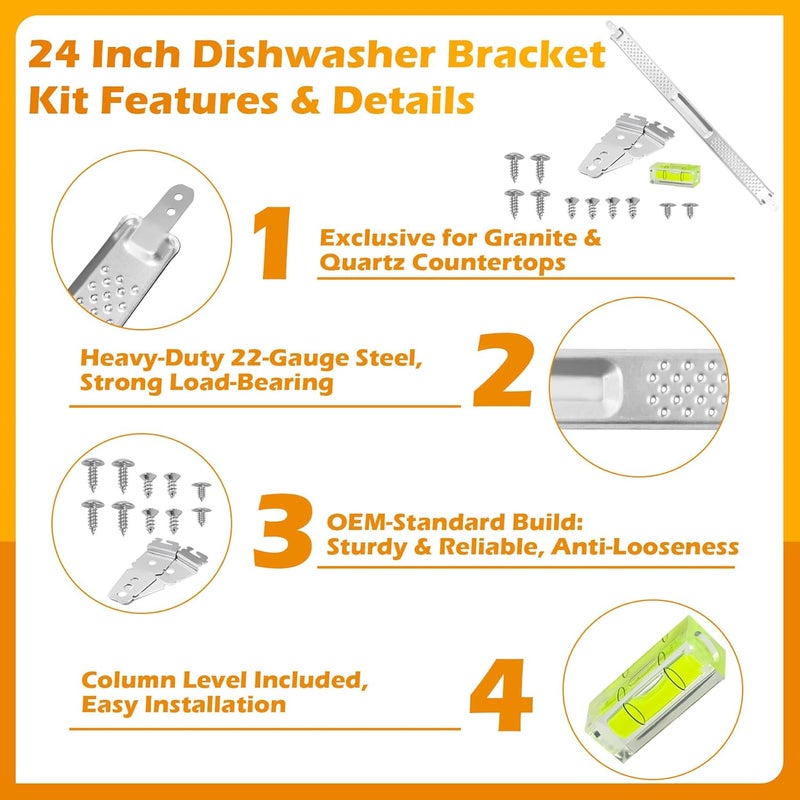 IWIWE W10426979 24" Dishwasher Undermount Bracket Kit Fits Whirlpool/KitchenAid/Maytag 24 Inch Standard Replaces AH3632890/EA3632890/PS3632890/2311792 for Granite & Quartz Countertops (w/ Column Level) - Image 3